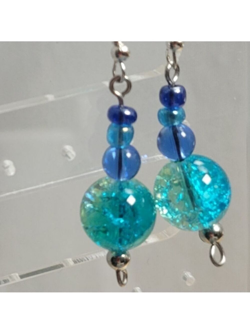 Glass Bead Drop Hook Earrings Handmade - Picture 5 of 6